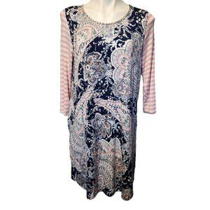 ❤️ 4/$20 Honeyme dress Women's large Contrasting print stripes paisley fall cute